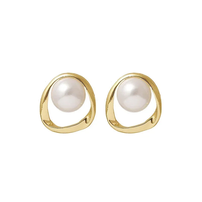 Women's Gold Earrings with Imitation Pearls