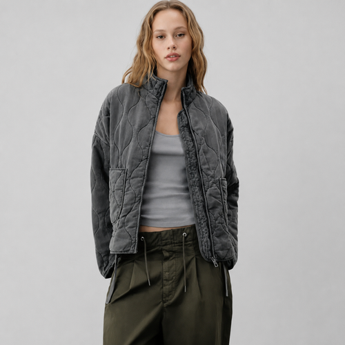 Ines | Quilted Women's Jacket with High Collar and Patch Pockets - Vintage Lightweight Warmth