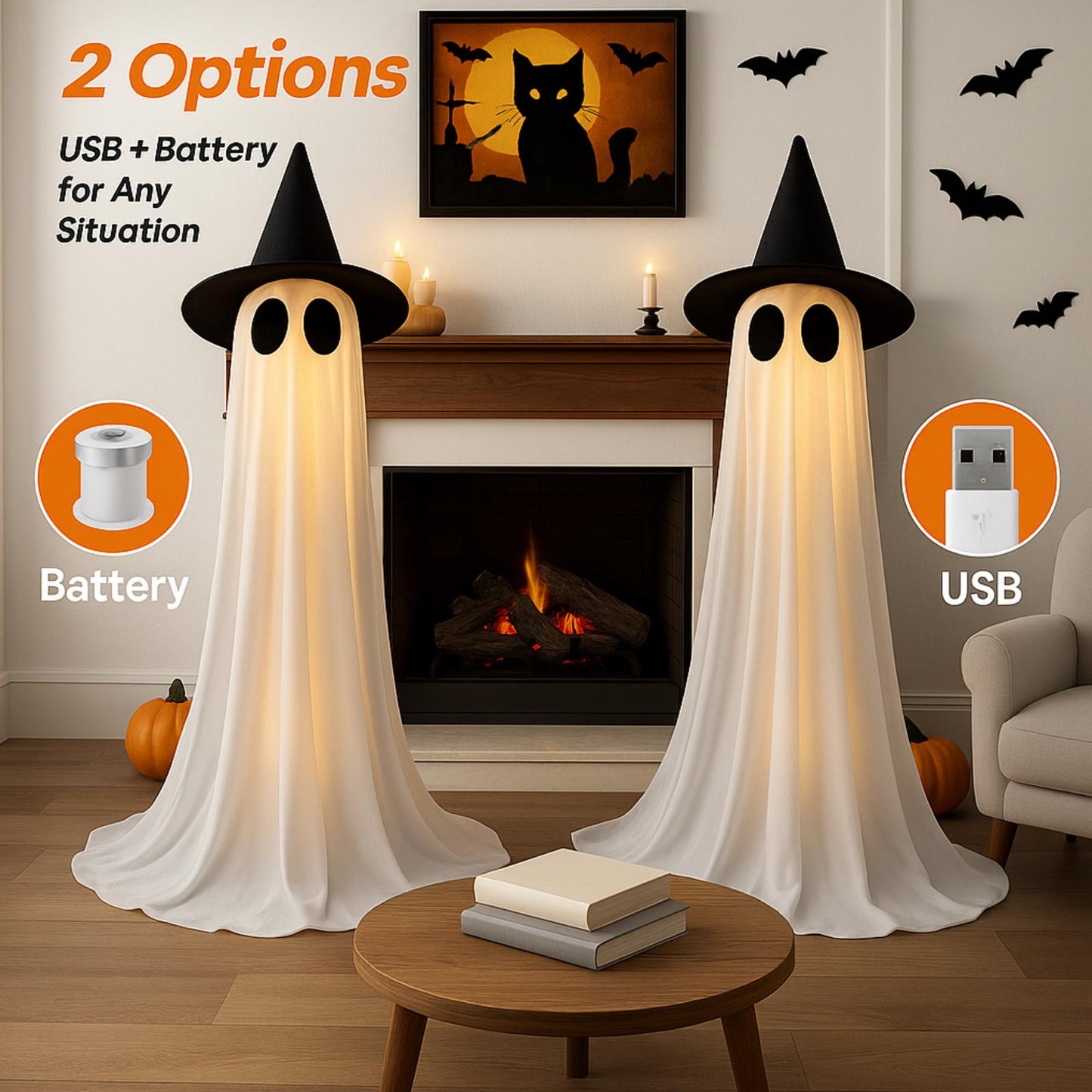 2 Ghost LED Set Bright & Spooky Halloween Decor