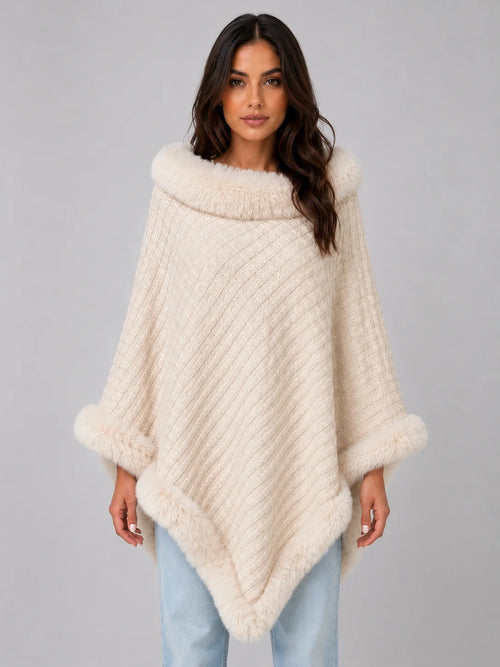 Samantha | Elegante Cappotto a Mantella in Maglia con Pelliccia Sintetica 0