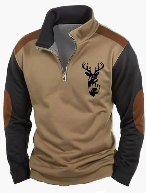 Fabio | Men's Half-Zip Sweater with Deer Pattern - Outdoor Spirit