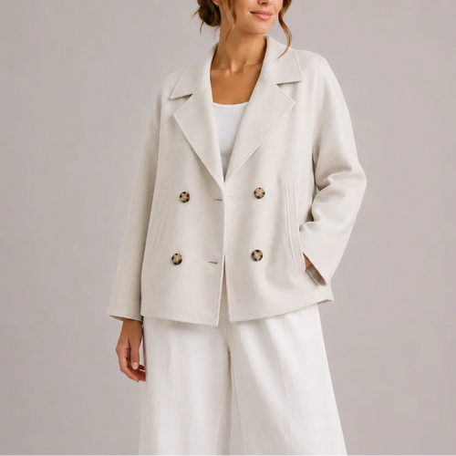 Sophia | Elegante Cappotto Corto Doppiopetto Nero Donna 0