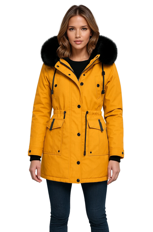 Olimpia | Women's winter parka with hood and faux-fur collar - Shaped silhouette
