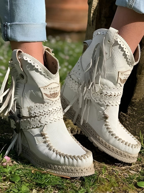Eleonora | Stivaletti Donna Boho con Frange Stile Western - Carattere Casual