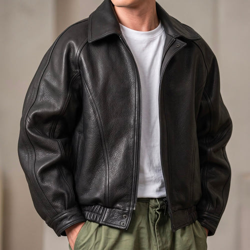Amedeo | Giacca Uomo Effetto Pelle con Zip e Collo Strutturato - Mezze Stagioni