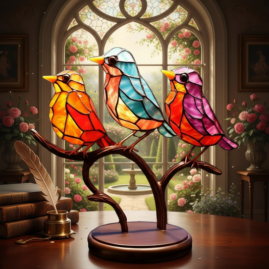 Window Decorations | Handmade Colorful Birds with Light Effect | Natural Atmosphere for Home