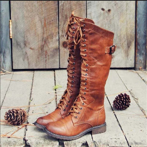 Lorenza | Women's Tall Lace-Up Equestrian-Style Boots with Side Buckle - Country Charm