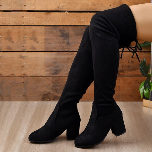 Sabrina | Suede Women's Over-the-Knee Boots with Block Heel - Slender Silhouette