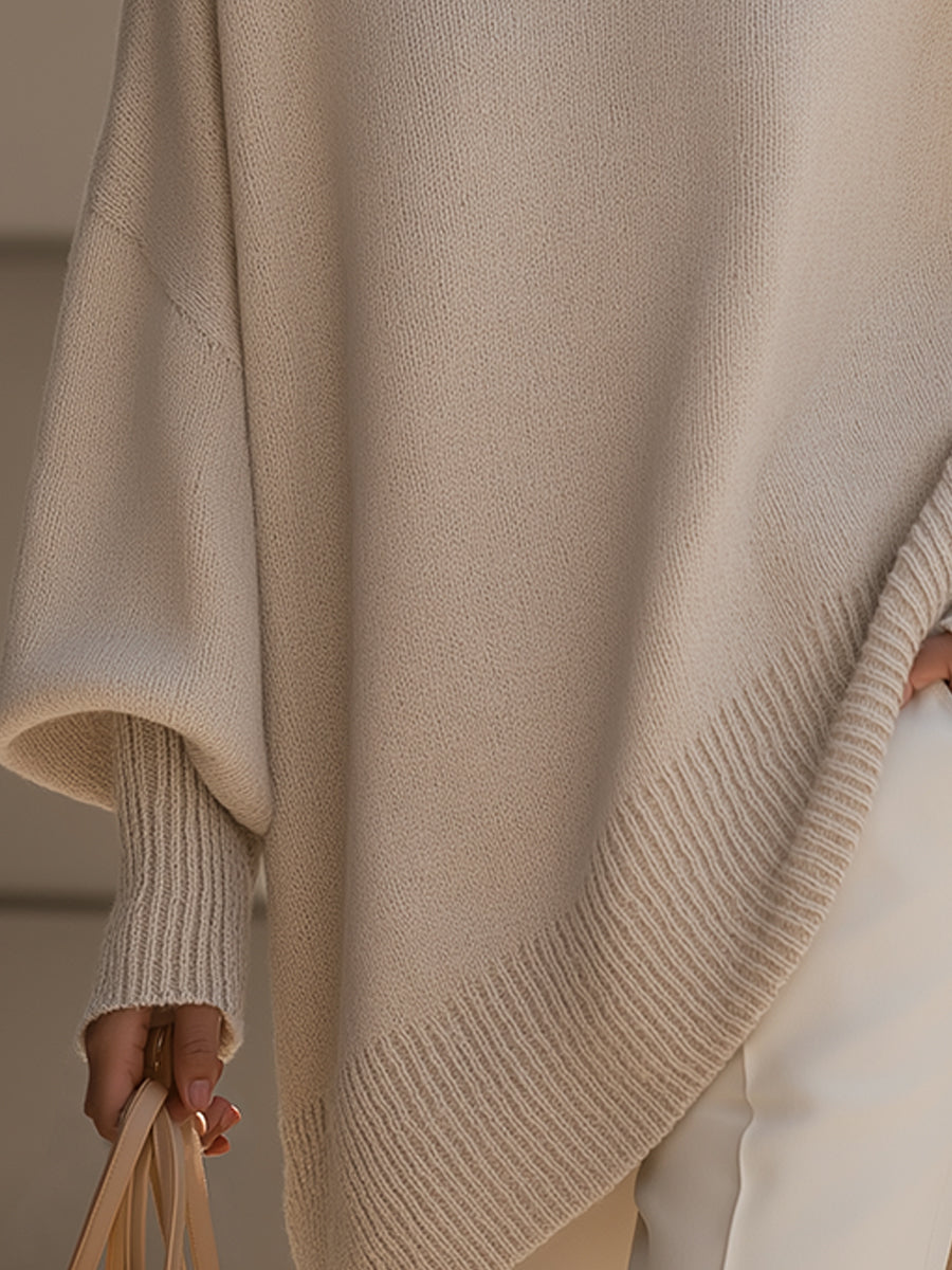 Livia | Women's Oversized Poncho Sweater with Asymmetrical Hem - Elegant Comfort