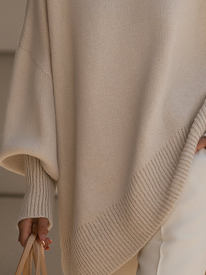 Livia | Women's Oversized Poncho Sweater with Asymmetrical Hem - Elegant Comfort