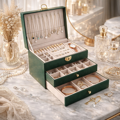Élégant coffret à bijoux en cuir multicouche au design compact | Boîte à bijoux pour la chambre, pour une organisation optimale