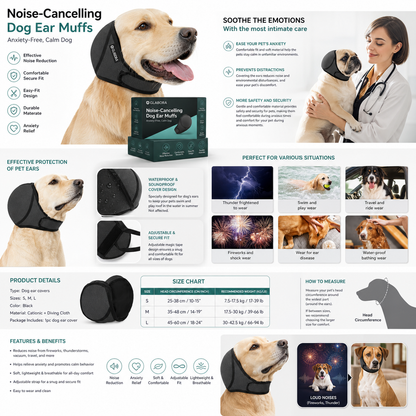GLABORA DOG ANTI-ANXIETY KIT 4-IN-1 | Noise-Cancelling Headphones, Kennel Darkening Cover, Behavioral Clicker Set, and Heartbeat Plush Toy