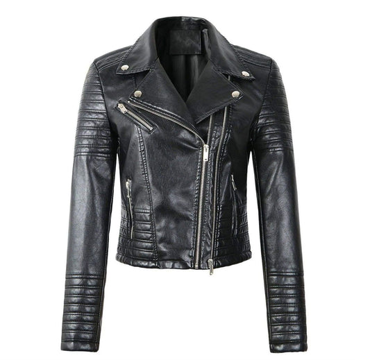 Giuliana | Women's Slim-Fit Biker Jacket with Quilted Panels and Zipper - Urban Edge