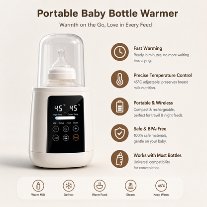 Multifunctionele Draagbare Flessenwarmer 6-in-1 met Nauwkeurige Temperatuurregeling voor Veilige Voeding