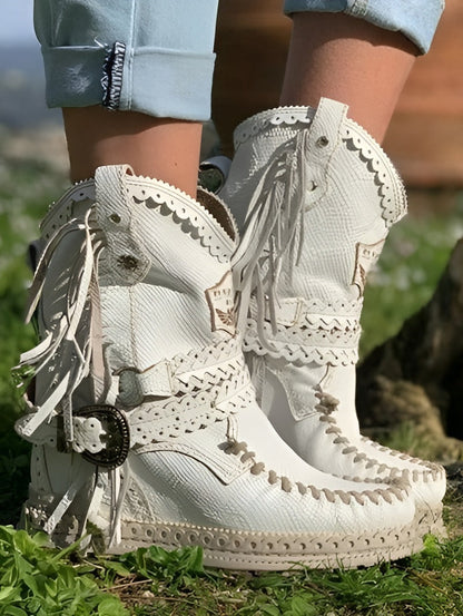 Eleonora | Boho Women's Ankle Boots with Western-Style Fringe - Casual Character