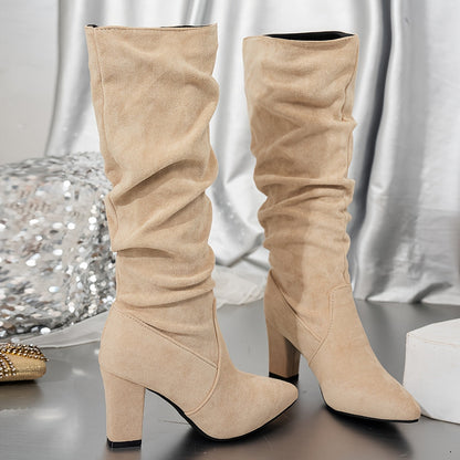 Ilaria | Women's Slouchy Knee-High Boots with Block Heel - Elegant Height