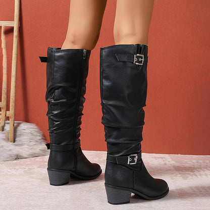 Cecilia | Stivali Donna al Ginocchio Slouch con Fibbia e Tacco Largo - Eleganza Quotidiana