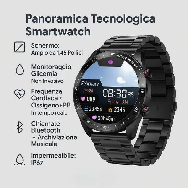 Innovative Smartwatch | Non-Invasive Blood Sugar Monitoring with Bluetooth | IP67 Waterproof for Health and Fitness Control