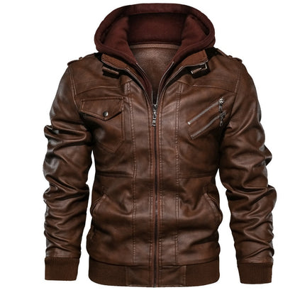 Ernesto | Men's Faux Leather Hooded Jacket with Zip - Bold Urban Style