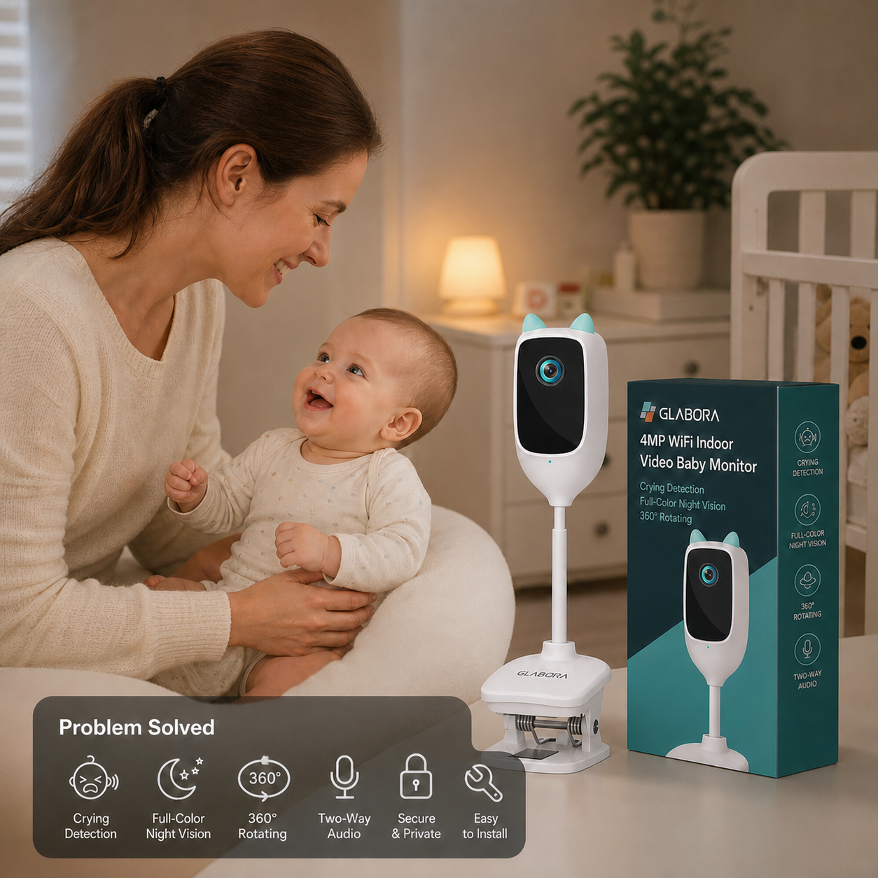 Monitor WiFi 4MP | Telecamera di Sicurezza con Visione Notturna e Rotazione 360° | Sorveglianza Completa per il Tuo Bambino