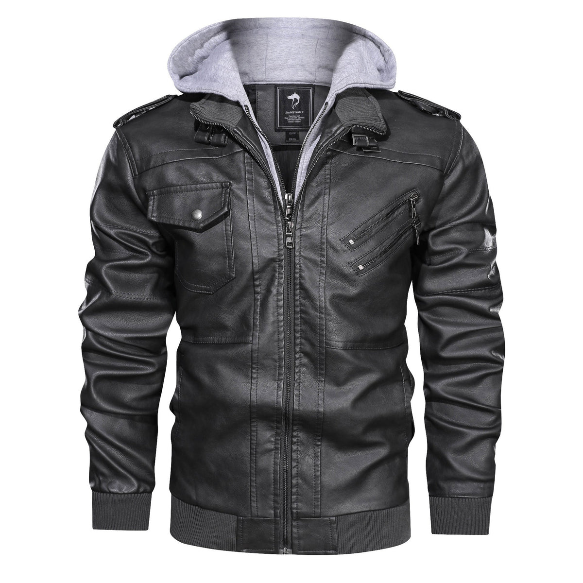 Ernesto | Men's Faux Leather Hooded Jacket with Zip - Bold Urban Style