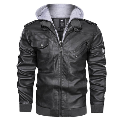 Ernesto | Men's Faux Leather Hooded Jacket with Zip - Bold Urban Style