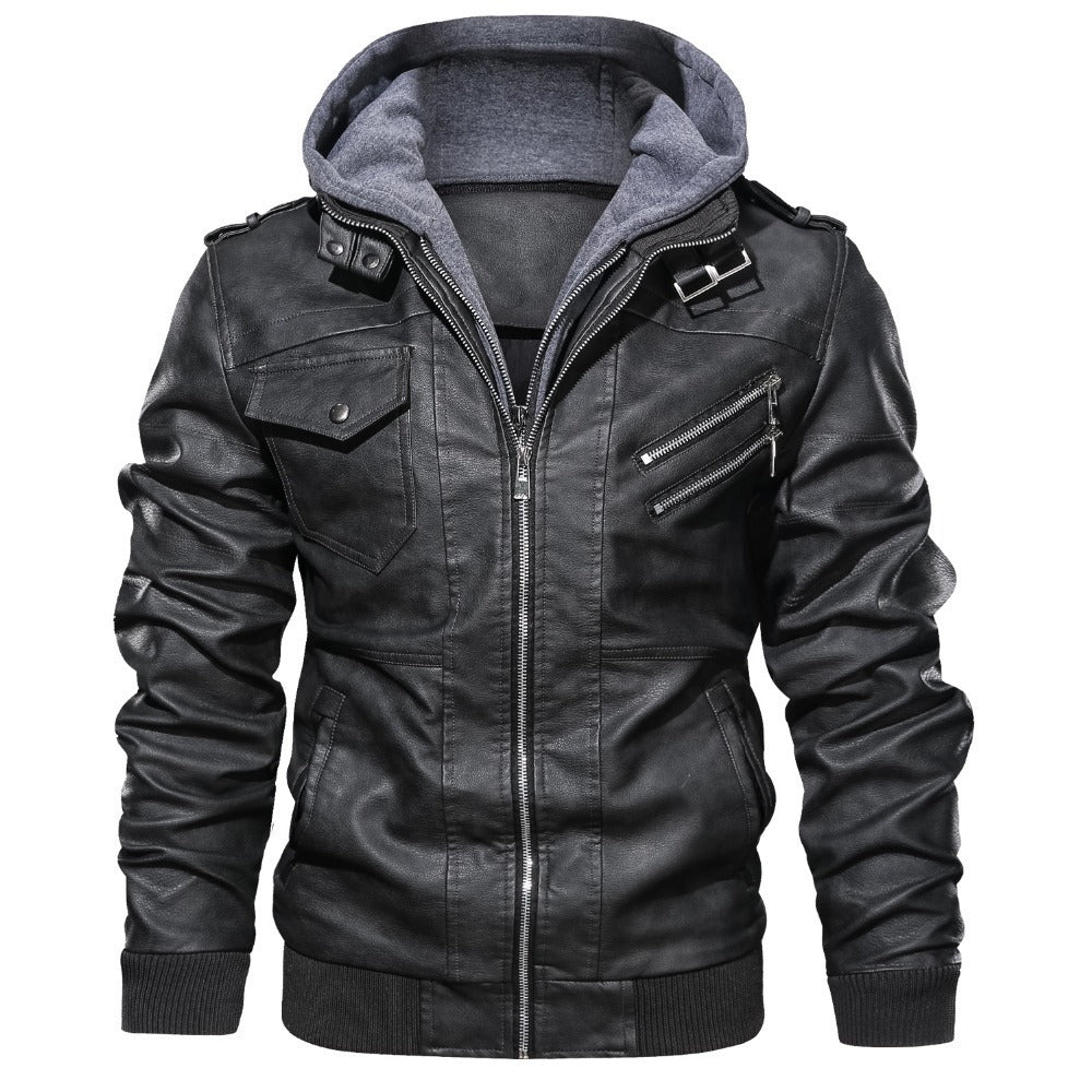 Ernesto | Men's Faux Leather Hooded Jacket with Zip - Bold Urban Style