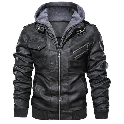 Ernesto | Men's Faux Leather Hooded Jacket with Zip - Bold Urban Style