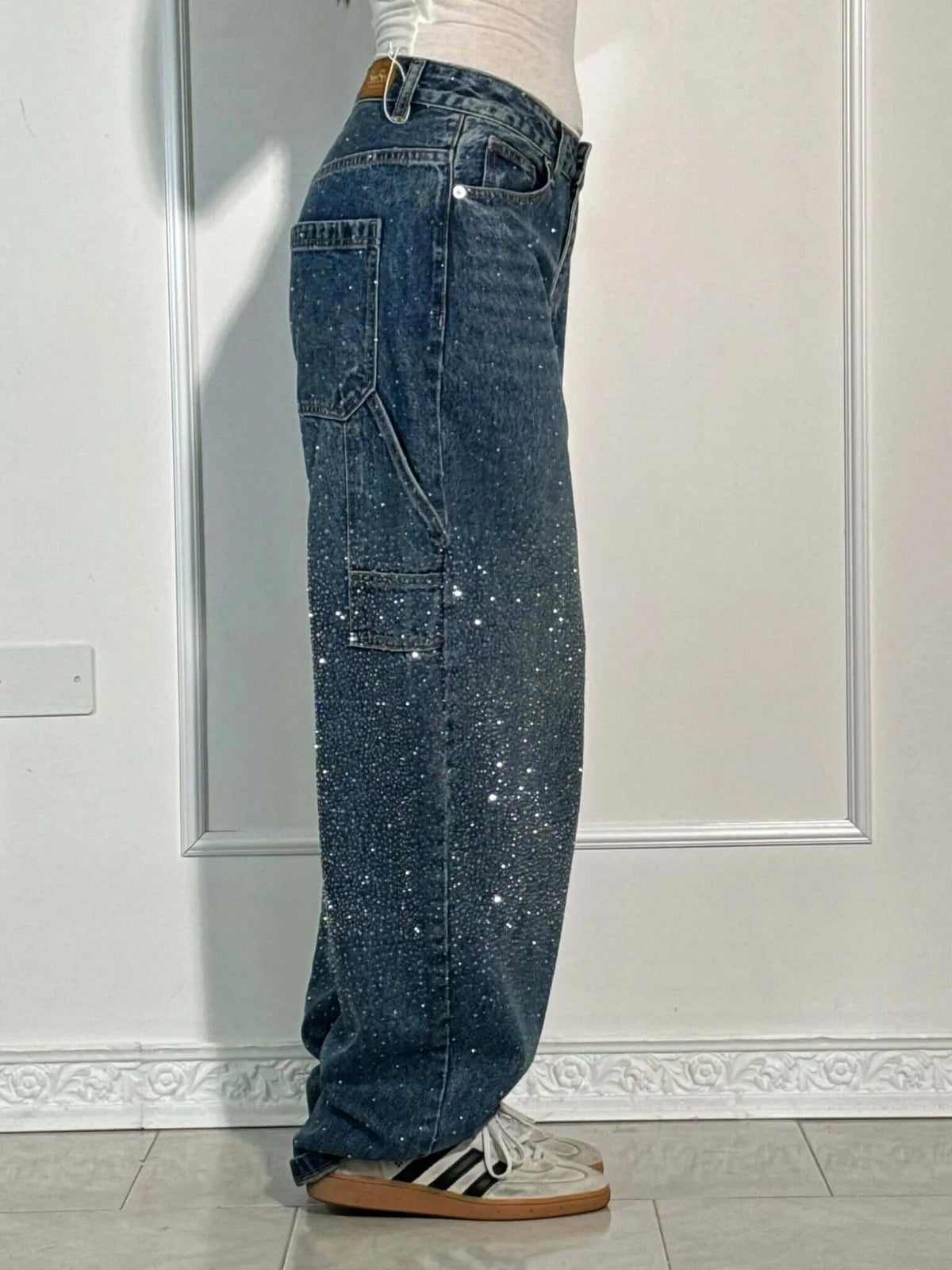 Renata | Women's Balloon Jeans with Jewel Details - Shimmering Carpenter Style
