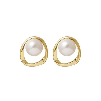 Women's Gold Earrings with Imitation Pearls