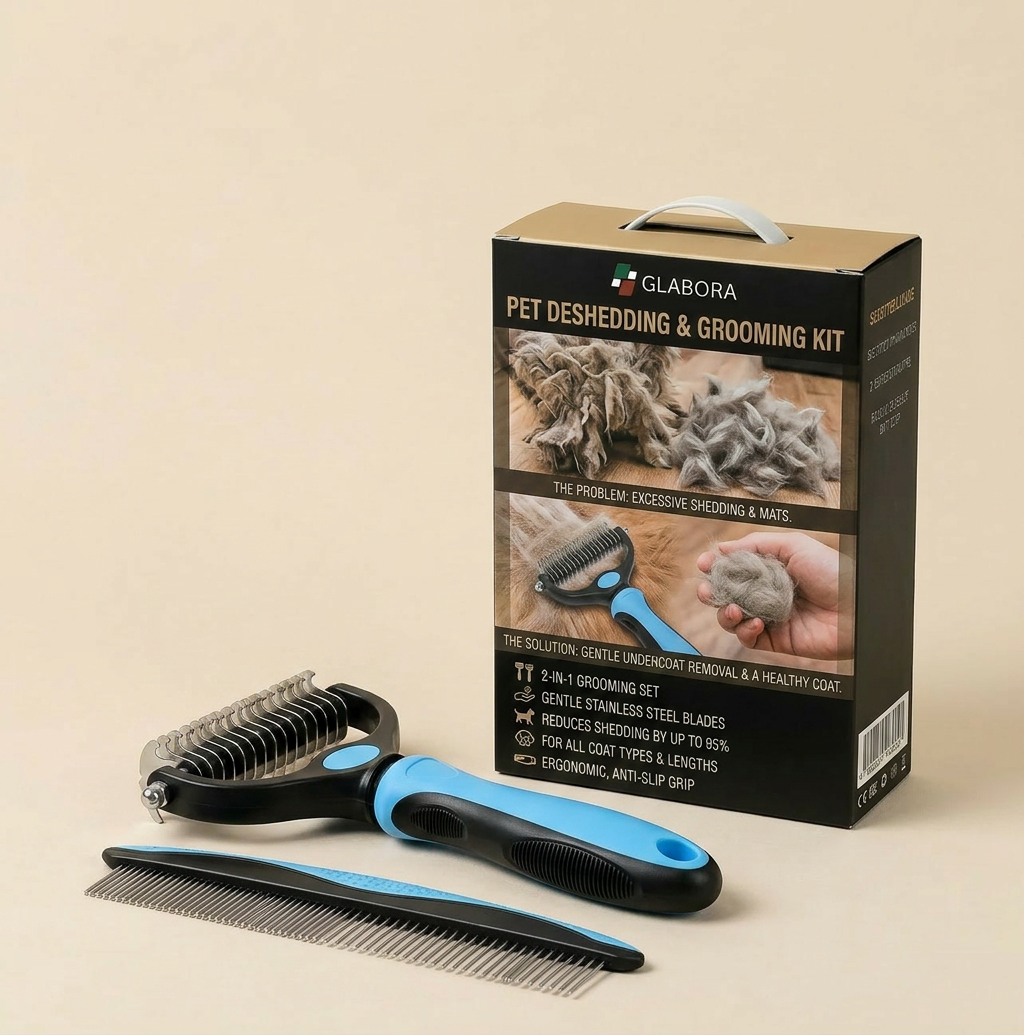 Glabora Kit Toelettatura Cani Professionale 4-in-1 | Tagliaunghie Elettrico, Spazzola Slanatore, Spazzola Bagno in Silicone e Asciugamano Microfibra