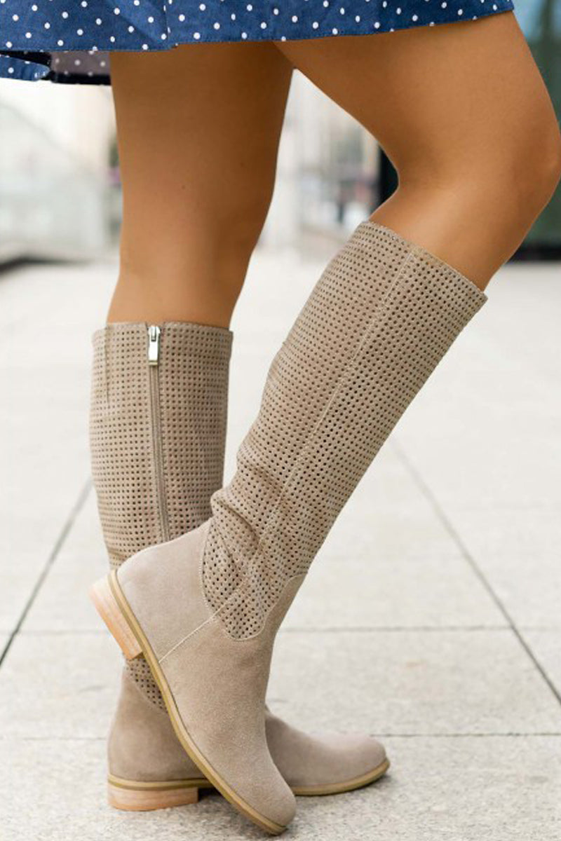 Silvana | Durchbrochene Damen-Kniestiefel mit seitlichem Reißverschluss - Leichtigkeit für jeden Tag