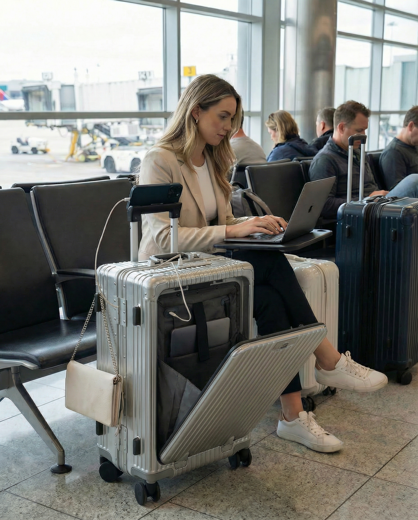All-in-One Carry-On Luggage with USB Port and Laptop Pocket - Sleek Design for Comfortable Travel