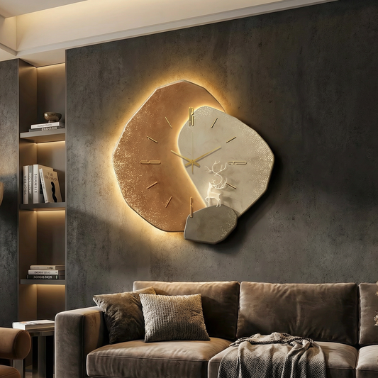 Orologio da Parete in Legno con LED – Design Moderno con Luce Ambientale, Silenzioso ed Elegante per Casa e Ufficio