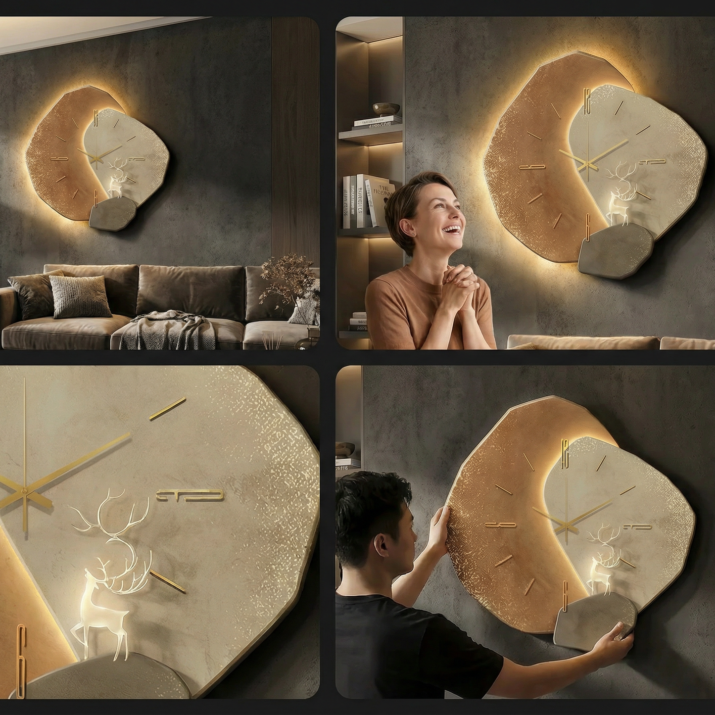 Orologio da Parete in Legno con LED – Design Moderno con Luce Ambientale, Silenzioso ed Elegante per Casa e Ufficio