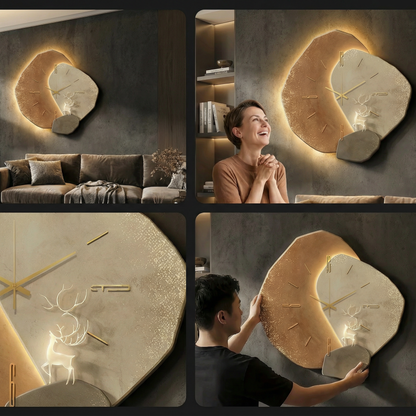 Orologio da Parete in Legno con LED – Design Moderno con Luce Ambientale, Silenzioso ed Elegante per Casa e Ufficio