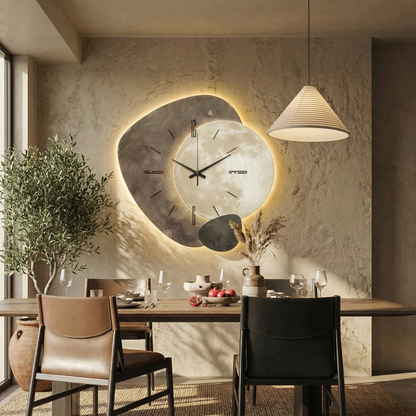 Orologio da Parete in Legno con LED – Design Moderno con Luce Ambientale, Silenzioso ed Elegante per Casa e Ufficio