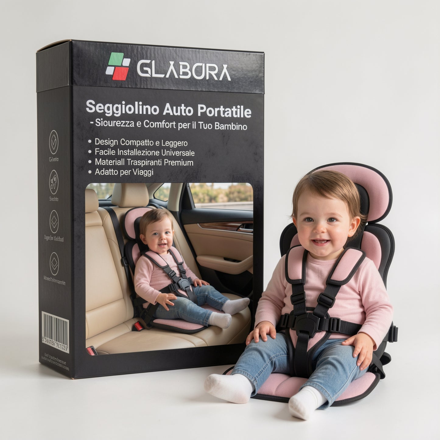Seggiolino Da Viaggio Compatto | Leggero E Pieghevole Con Imbracatura Sicura | Comodo E Pronto Per Viaggi Con Bambini