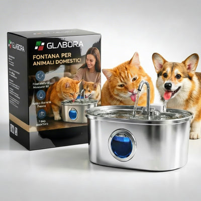 Fontaine pour animaux domestiques | Fontaine silencieuse en acier inoxydable avec triple filtration | Capacité de 3,2 litres pour une hydratation saine