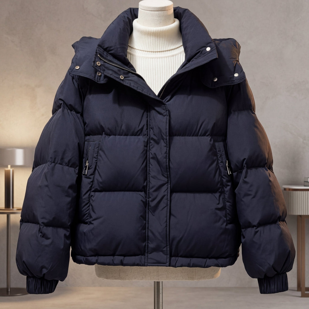 Elvira | Cropped oversized women's quilted jacket with high collar - Structured comfort