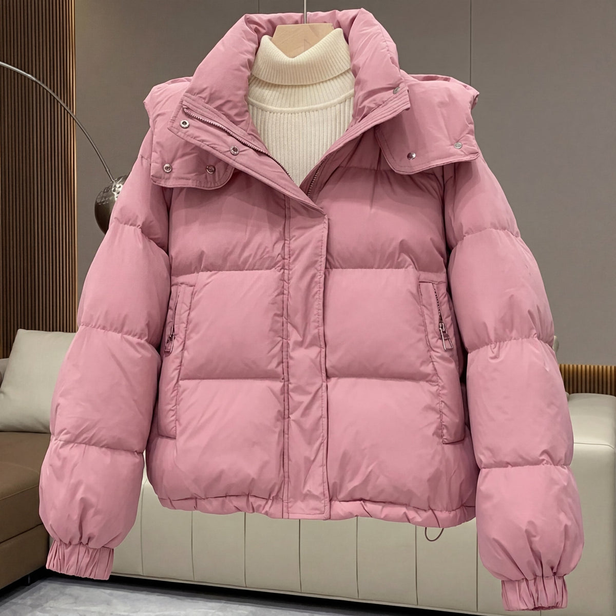Elvira | Cropped oversized women's quilted jacket with high collar - Structured comfort