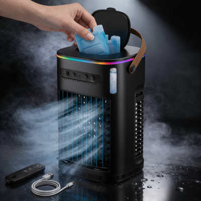 Rafraîchisseur d'air portable avec réservoir de 1,2 L et télécommande | Brume réglable pour un confort optimal et un silence absolu