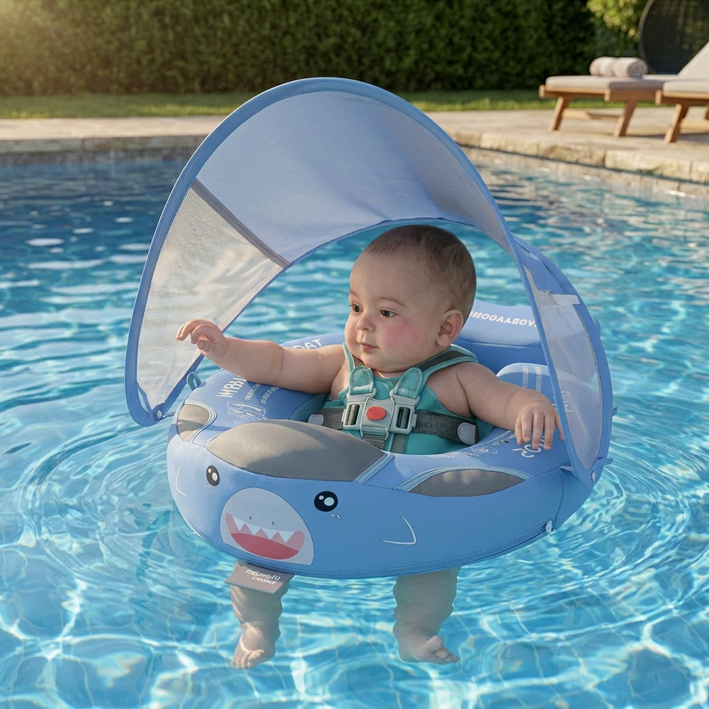Children's Swimming Ring with Canopy and UV Protection | Animal Design for Safety and Fun