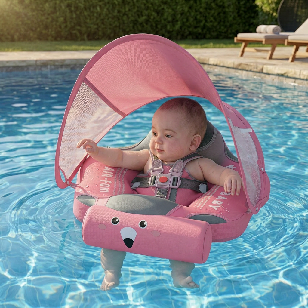 Children's Swimming Ring with Canopy and UV Protection | Animal Design for Safety and Fun