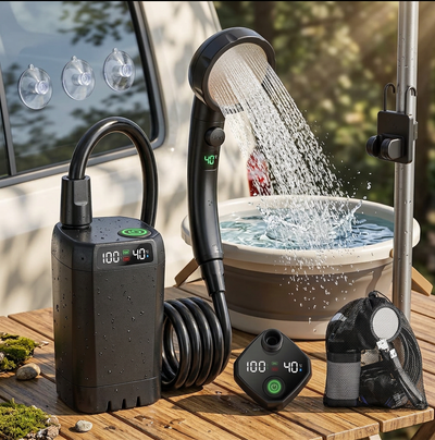 Douche portable de camping électrique avec batterie de 6000 mAh | Facile à utiliser pour les aventures en plein air
