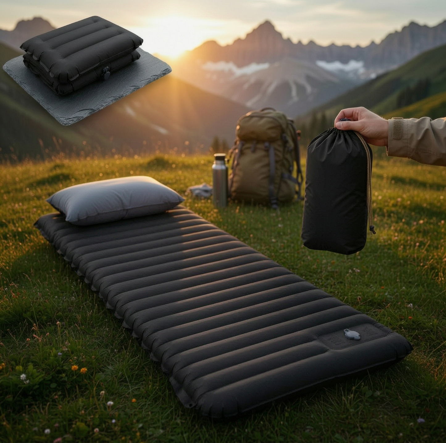 Extra Thick Camping Mat | 4-Inch Self-Inflating Pad for Comfort and Versatility