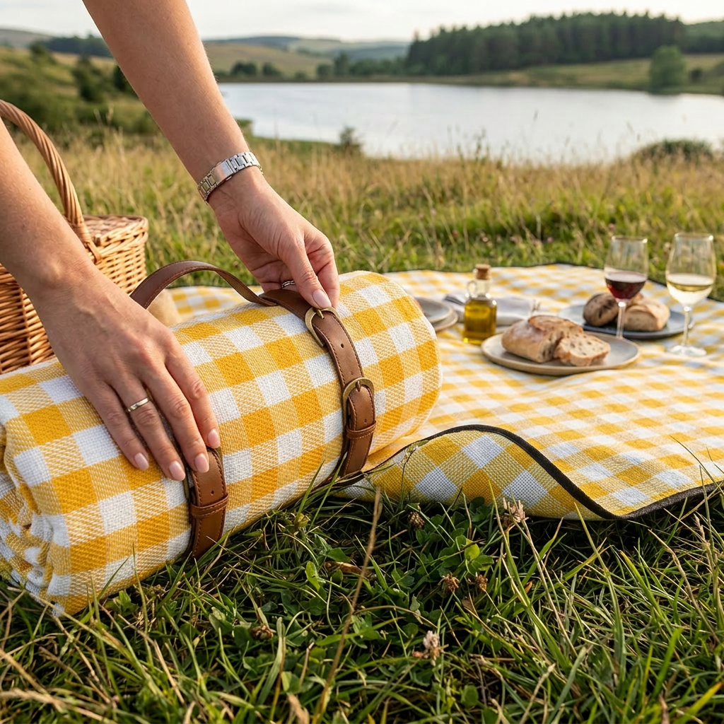 Waterproof Checkered Picnic Blanket with Convenient Shoulder Strap | Versatile Picnic Mat for Outdoor Comfort