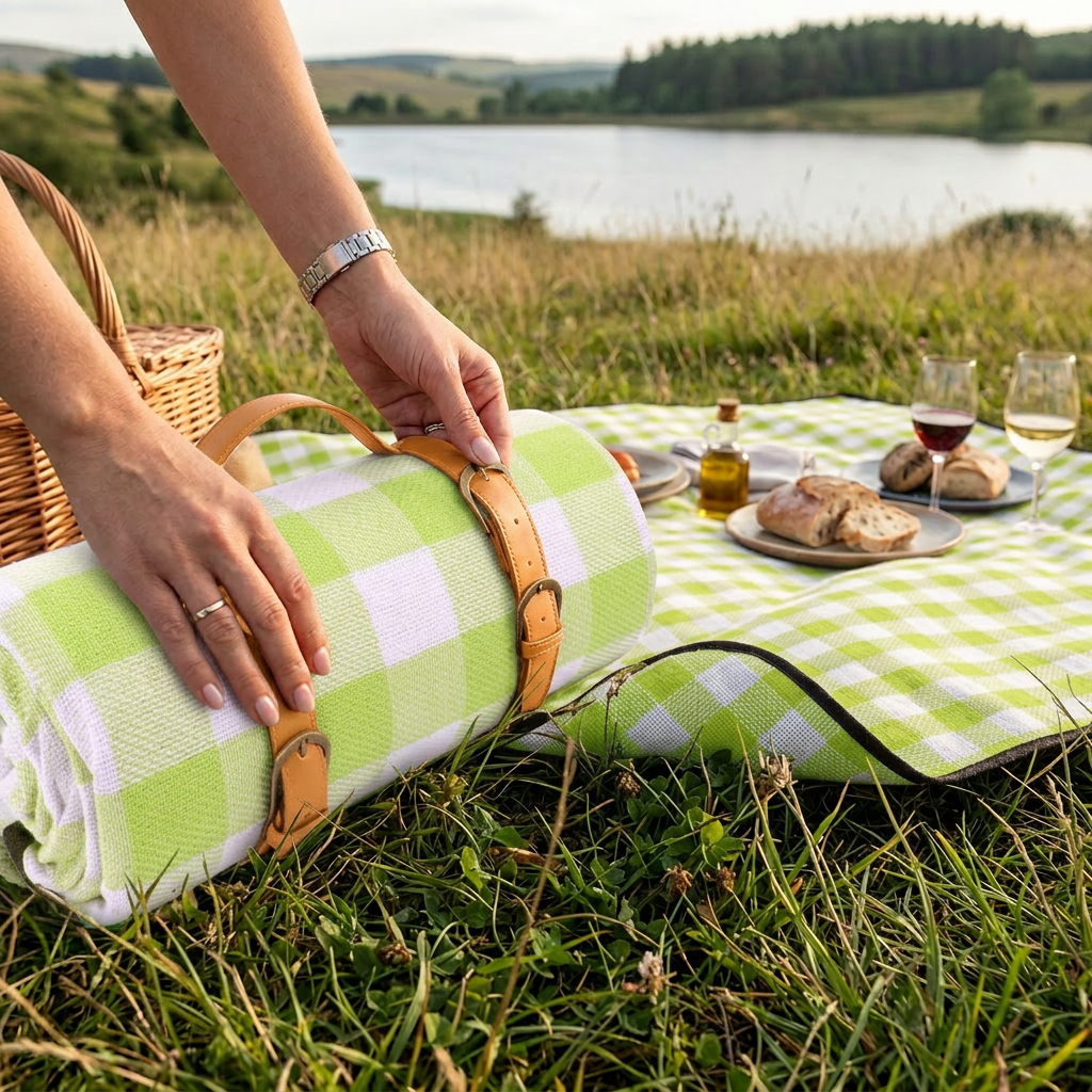 Waterproof Checkered Picnic Blanket with Convenient Shoulder Strap | Versatile Picnic Mat for Outdoor Comfort