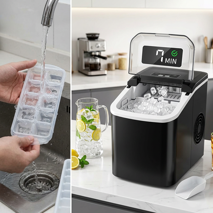Professional Ice Maker | Fast Production of 16 Cubes in 13 Minutes | 34-Pound External Tank for Home and Commercial Use
