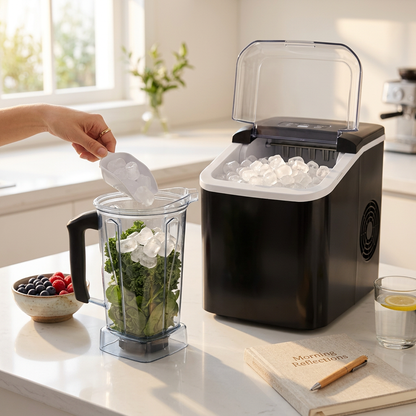 Professional Ice Maker | Fast Production of 16 Cubes in 13 Minutes | 34-Pound External Tank for Home and Commercial Use